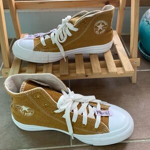 Converse Tan and White High-Top Sneakers